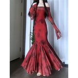 Niulatu Mermaid Off The Shoulder Red Floral Holiday Dress Birthday Dresses Birthday Outfits SD1295