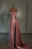 Niulatu Pink Prom Dresses Sweetheart Spaghetti Strap with High Slit Train SD1295