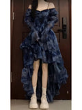 Niulatu High Low Off The Shoulder Blue Floral Holiday Dress Birthday Dresses Birthday Outfits SD1297