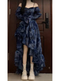 Niulatu High Low Off The Shoulder Blue Floral Holiday Dress Birthday Dresses Birthday Outfits SD1297