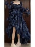 Niulatu High Low Off The Shoulder Blue Floral Holiday Dress Birthday Dresses Birthday Outfits SD1297