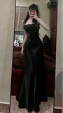 Niulatu Mermaid Spaghetti Straps Black Prom Dress Long Party Dress SD1298
