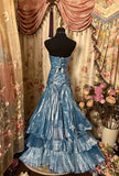 Niulatu Mermaid Strapless Blue Satin Prom Dresses Long Evening Gown Formal Party Dress SD1299