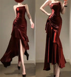 Niulatu Sheath Spaghetti Straps Burgundy Holiday Dress Birthday Dresses Birthday Outfit SD1300