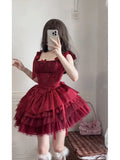 Niulatu French Ball Gown Spaghetti Straps Holiday Dress Burgundy Birthday Dresses Birthday Outfits SD1302