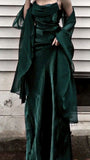 Niulatu A Line Spaghetti Straps Green Chiffon Prom Dresses Long Evening Gown Formal Party Dress With Ribbon SD1302