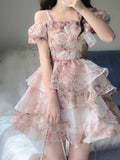 Niulatu French Ball Gown Straps Holiday Dress Floral Pink Birthday Dresses Birthday Outfits SD1305