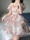 Niulatu French Ball Gown Straps Holiday Dress Floral Pink Birthday Dresses Birthday Outfits SD1305