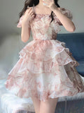 Niulatu French Ball Gown Straps Holiday Dress Floral Pink Birthday Dresses Birthday Outfits SD1305