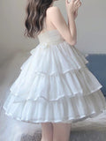 Niulatu French Ball Gown Straps Holiday Dress White Short Birthday Dresses Birthday Outfits SD1306