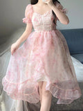Niulatu High Low Square Neckline Floral Holiday Dress Birthday Dresses Birthday Outfits SD1307