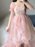 Niulatu High Low Square Neckline Floral Holiday Dress Birthday Dresses Birthday Outfits SD1307