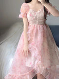 Niulatu High Low Square Neckline Floral Holiday Dress Birthday Dresses Birthday Outfits SD1307
