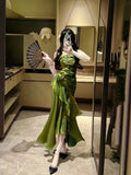 Niulatu Mermaid Spaghetti Straps Satin Long Party Dress Green Prom Dresses SD2408