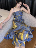 Niulatu Spaghetti Straps Prom Dresses Gray Blue Party Dress SD1307