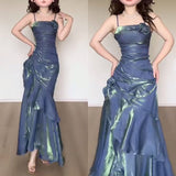 Niulatu Spaghetti Straps Prom Dresses Gray Blue Party Dress SD1307