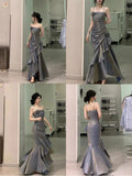Niulatu Mermaid Spaghetti Straps Prom Dresses Gray Long Party Dress SD1309