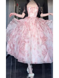 Niulatu A line Spaghetti Straps Pink Floral Holiday Dress Birthday Dresses Birthday Outfits SD1309