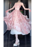 Niulatu A line Spaghetti Straps Pink Floral Holiday Dress Birthday Dresses Birthday Outfits SD1309