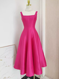 Niulatu A line Straps Hot Pink Vacation Dress Satin Women Summer Dresses SD130