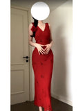 Niulatu Sheath V Neckline Red Holiday Dress Birthday Dresses Birthday Outfits SD1310