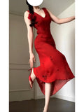 Niulatu Sheath V Neckline Red Holiday Dress Birthday Dresses Birthday Outfits SD1310
