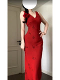 Niulatu Sheath V Neckline Red Holiday Dress Birthday Dresses Birthday Outfits SD1310