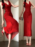 Niulatu Sheath V Neckline Red Holiday Dress Birthday Dresses Birthday Outfits SD1310