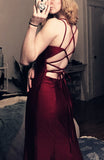 Niulatu Straps Mermaid Burgundy Backless Satin Long Prom Dresses SD1311