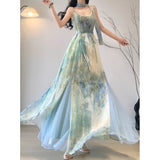 Niulatu A line Spaghetti Straps Green Floral Holiday Dress Birthday Dresses Birthday Outfits SD1311