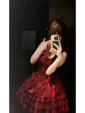 Niulatu French Ball Gown Spaghetti Straps Holiday Dress Burgundy Birthday Dresses Birthday Outfits SD1312