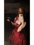 Niulatu French Ball Gown Spaghetti Straps Holiday Dress Burgundy Birthday Dresses Birthday Outfits SD1312