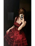 Niulatu French Ball Gown Spaghetti Straps Holiday Dress Burgundy Birthday Dresses Birthday Outfits SD1312