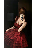 Niulatu French Ball Gown Spaghetti Straps Holiday Dress Burgundy Birthday Dresses Birthday Outfits SD1312
