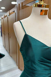 Niulatu Mermaid Spaghetti Straps Green Satin Prom Dresses Long Party Dress SD1313