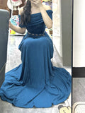 Niulatu Sheath Off The Shoulder Blue Holiday Dress Birthday Dresses Birthday Outfits SD1313