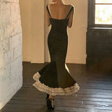 Niulatu Mermaid Straps Chiffon Black Prom Dresses HZ1110