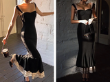 Niulatu Mermaid Straps Chiffon Black Prom Dresses HZ1110