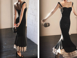 Niulatu Mermaid Straps Chiffon Black Prom Dresses HZ1110