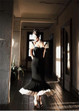 Niulatu Mermaid Straps Chiffon Black Prom Dresses Party Dress SD1315