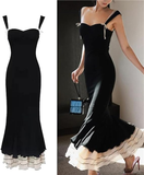 Niulatu Mermaid Straps Chiffon Black Prom Dresses Party Dress SD1315