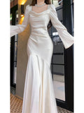 Niulatu Mermaid Long Sleeves Ankle Length White Prom Dresses Party Dress SD1318