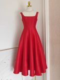 Niulatu A line Straps Red Vacation Dress Satin Women Summer Dresses SD131