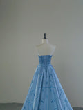 Niulatu A Line Strapless Blue Satin Long Prom Dresses Party Dress SD1321