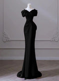Niulatu Mermaid Spaghetti Straps Black Satin Long Prom Dresses Party Dress SD1324