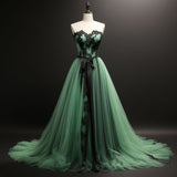 Niulatu Tulle and Black Lace Edge Applique Full Length Lace Up Back Evening Dress Birthday Prom Dresses SD1325