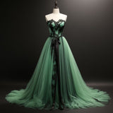 Niulatu Tulle and Black Lace Edge Applique Full Length Lace Up Back Evening Dress Birthday Prom Dresses SD1325