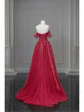 Niulatu Ball Gown Off The Shoulder Navy Blue Tulle Long Prom Dresses Party Dress SD1326