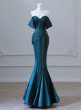 Niulatu Mermaid Green Satin Off the Shoulder Pleats Prom Dress Prom Dresses SD1327