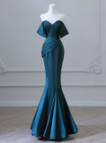 Niulatu Mermaid Off The Shoulder Satin Teal Prom Dresses Long Party Dress SD1327